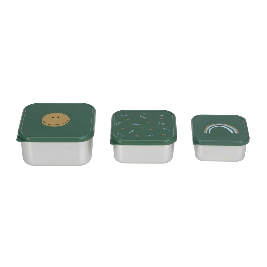 Snackdoosjes stainless steel - set van 3 - Happy Rascals - Smile Green
