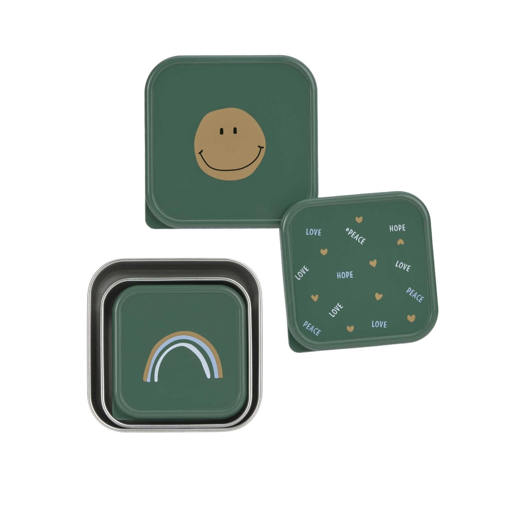 Snackdoosjes stainless steel - set van 3 - Happy Rascals - Smile Green