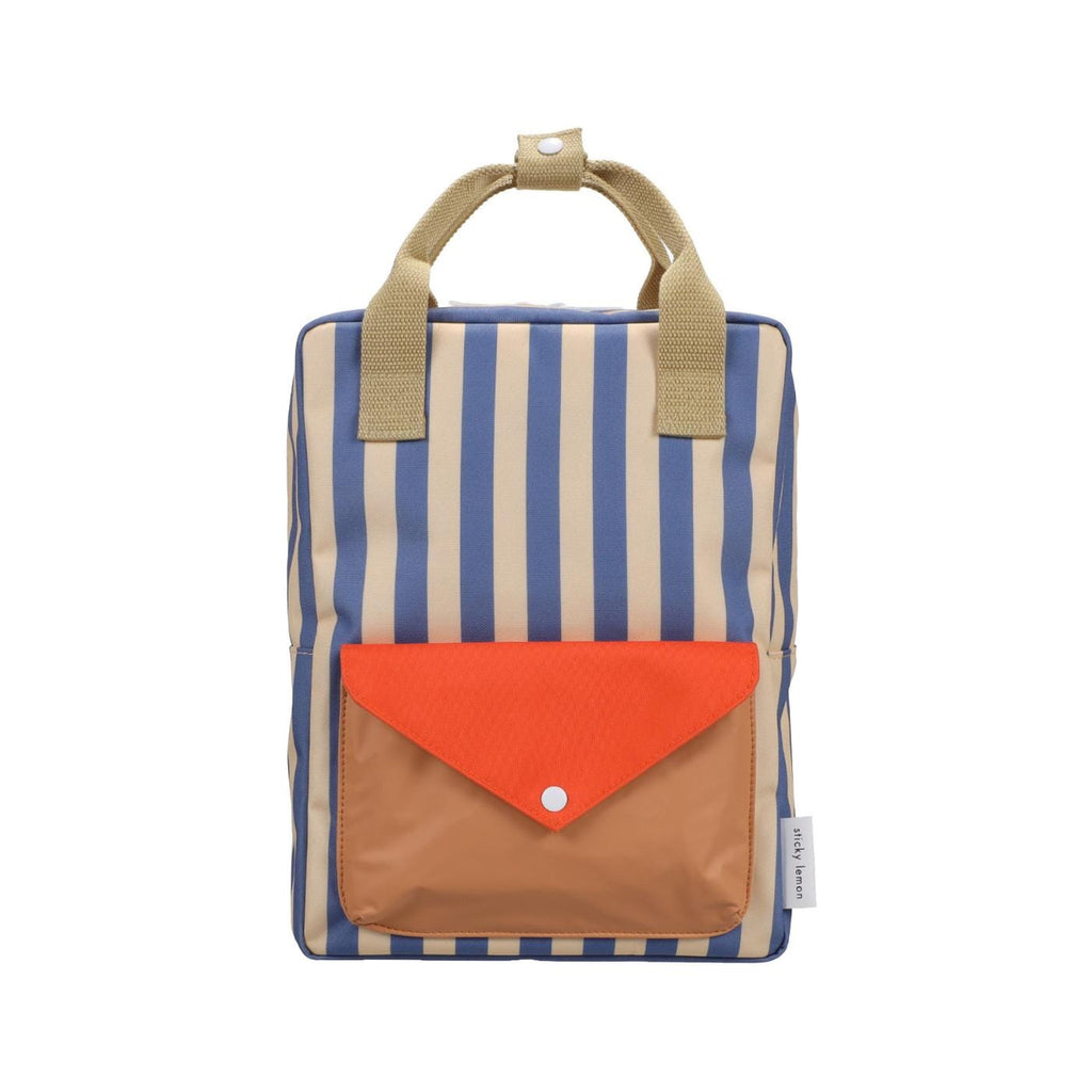 Rugzak medium - Wonders Envelope Stripes Blue whale + Sandy yellow