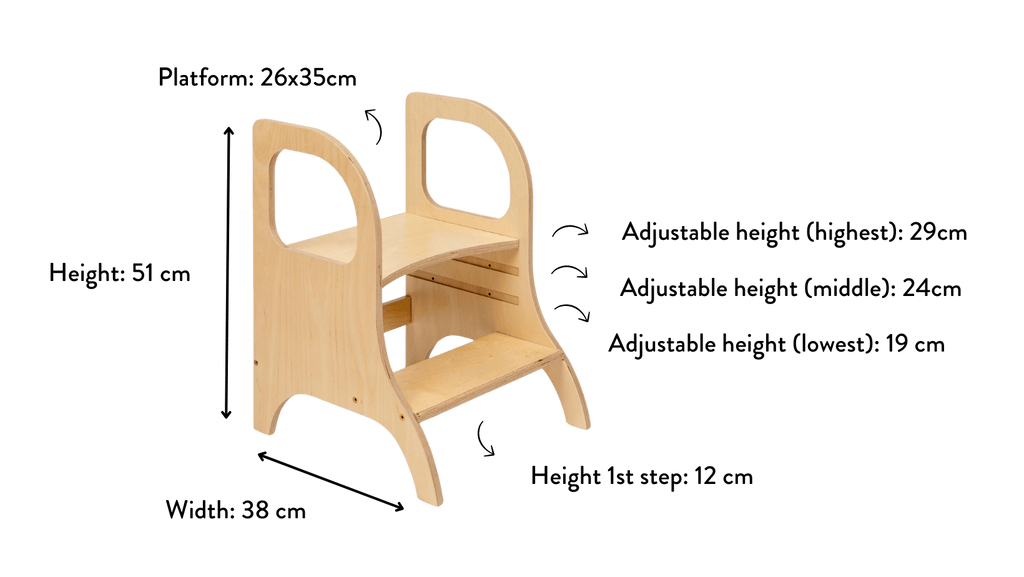 Adjustable wooden step stool Miimo - White - Ette Tete