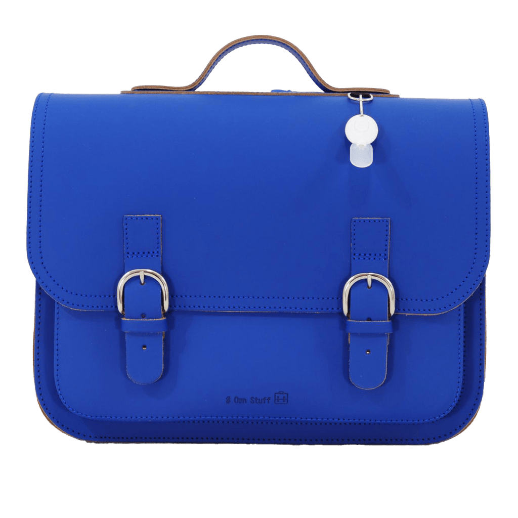 Lederen boekentas met gespen - Cobalt blauw