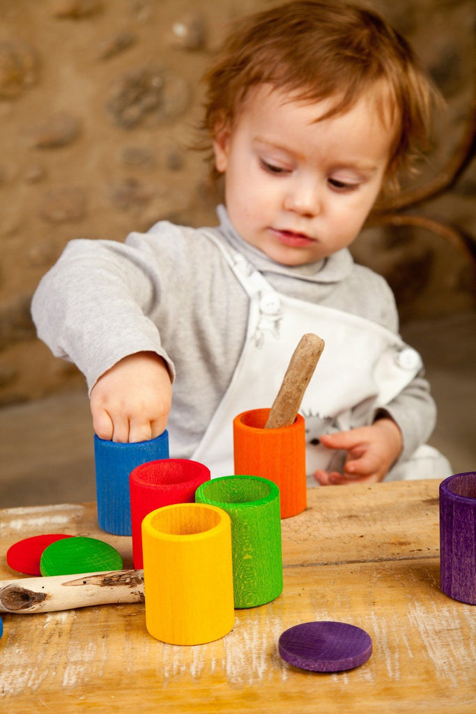 Houten potjes met deksel - kleurrijk - Grapat
