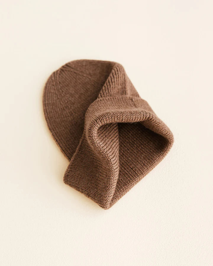 Beanie Fonzie - newborn - Mocha - Hvid
