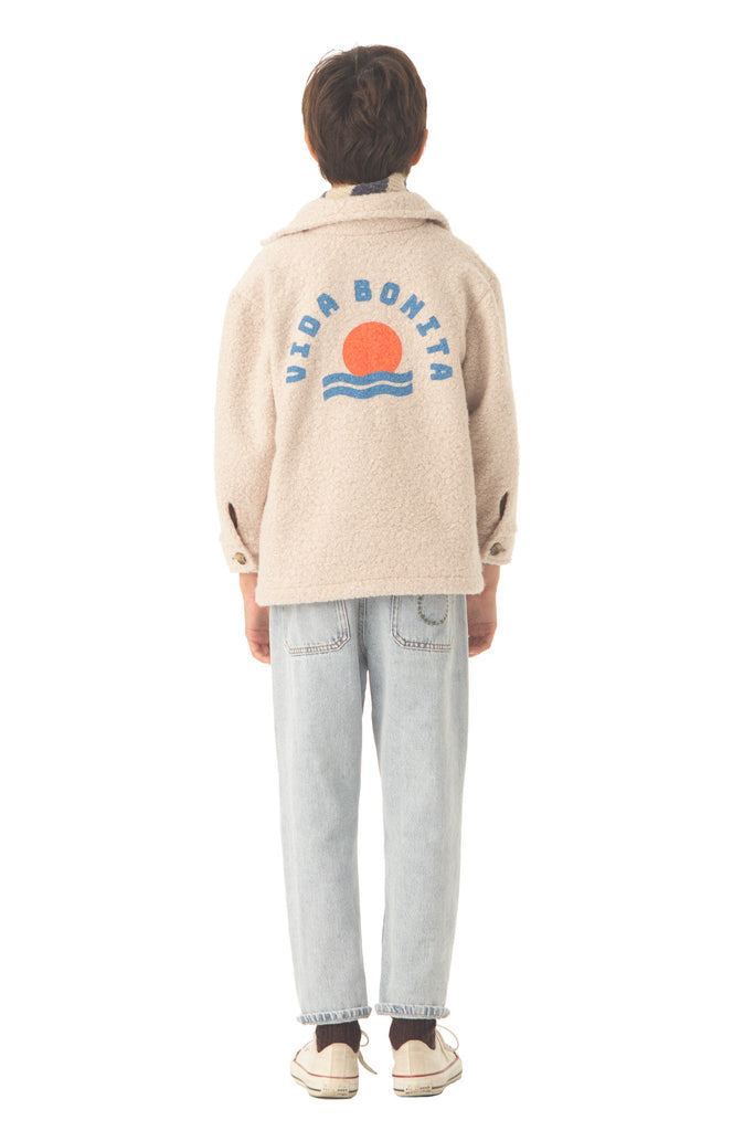 Kunstpelzjacke - Ecrufarbene Jacke mit Aufdruck "vida bonita" - piupiuchick