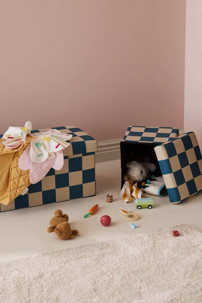 Pouf 30cm with storage - Check Teal - Kid's Concept 
