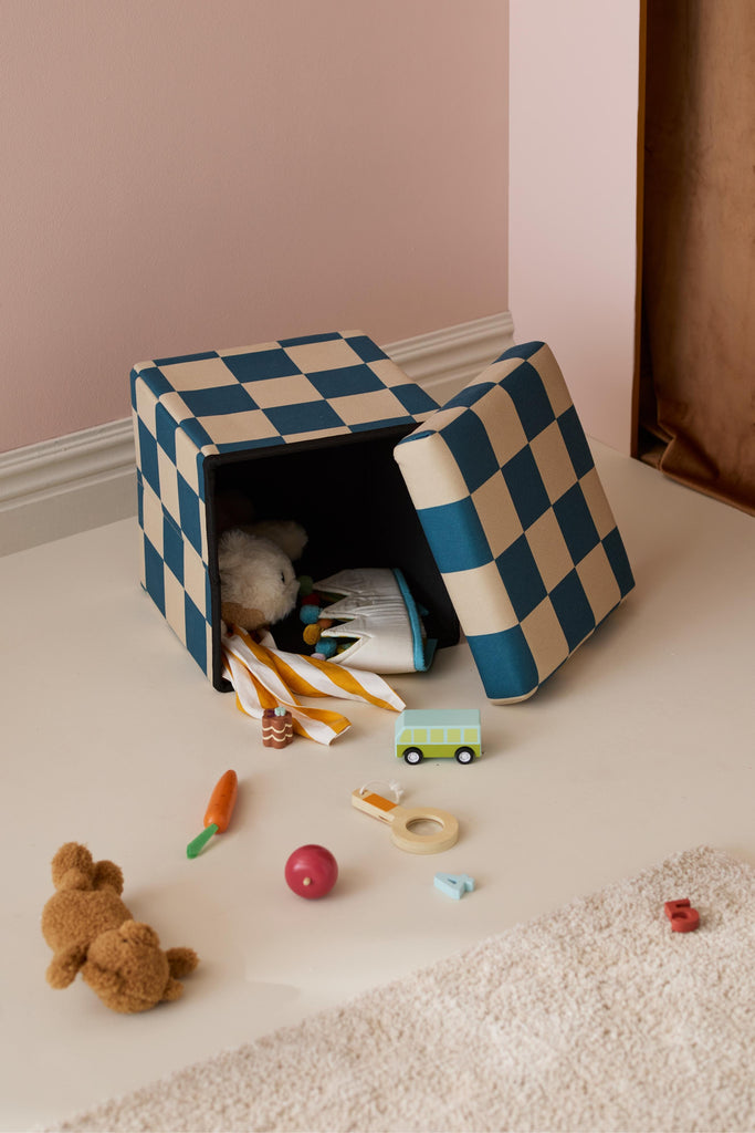 Pouf 30cm with storage - Check Teal - Kid's Concept 