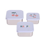 Snackdoosjes stainless steel - set van 3 - Happy Fruits - Cherry