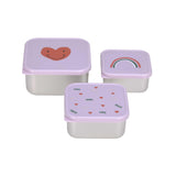 Snackdoosjes stainless steel - set van 3 - Happy Rascals - Heart Lavender