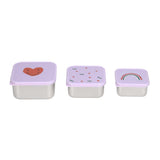 Snackdoosjes stainless steel - set van 3 - Happy Rascals - Heart Lavender