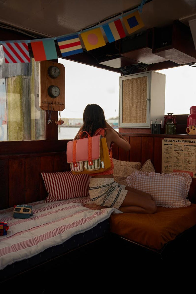 Schooltas - Wonders Coral Pink + Submarine yellow - Sticky Lemon