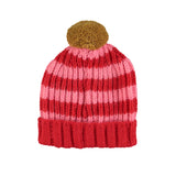 Muts met pompon - Rood & roze