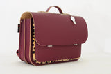 Lederen schooltas met magneetsluiting - Leo Aubergine