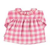 Blouse met geborduurd kraagje - checkered pink